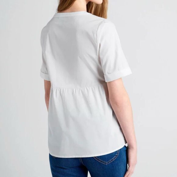 Modcloth Never Better Y-Neck Top White Peplum Blouse Shirt Size M NWT - Picture 3 of 12